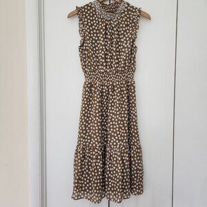 Jcrew Smocked-waist Tiered Midi Dress in Brown & White Polka Dot Size SP